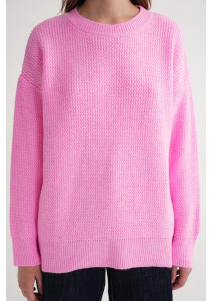 6949 Kadın Bisiklet Yaka Ince Örgülü Triko Kazak Pembe indirimleri