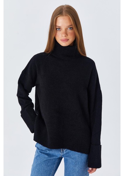 6828 Kadın Double Kol Balıkçı Triko Kazak Siyah fiyatları