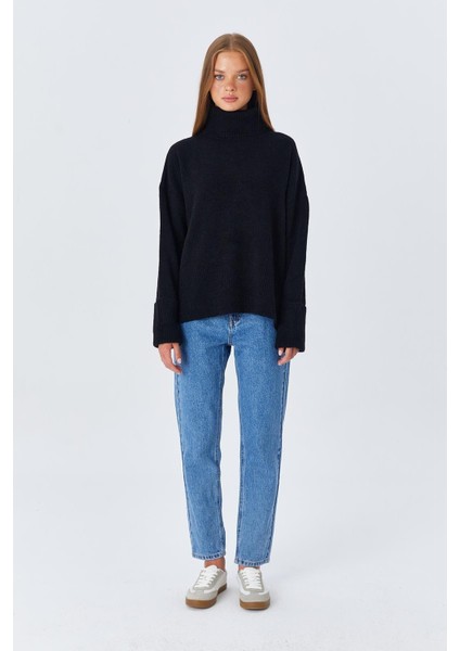 6828 Kadın Double Kol Balıkçı Triko Kazak Siyah modelleri