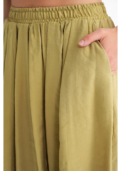 4612 Kadın Yandan Cepli Pileli Bol Etek Olive indirimleri