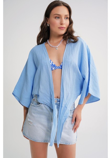 4723 Kadın Önü Bağlamalı Bolero Bluz Bebe Mavi modelleri