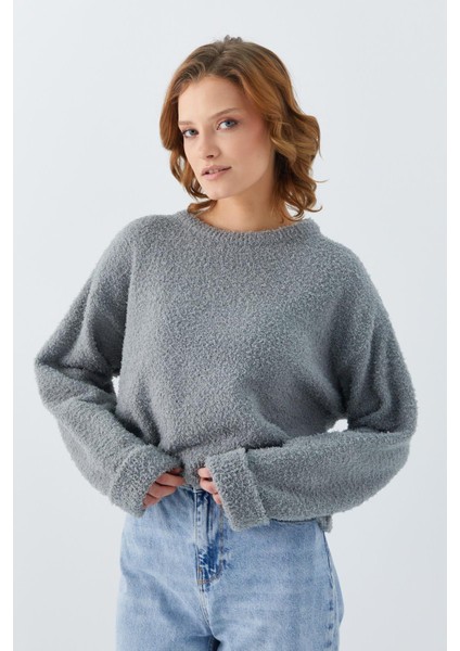6917 Kadın Buklet Basic Triko Kazak Gri fiyatları