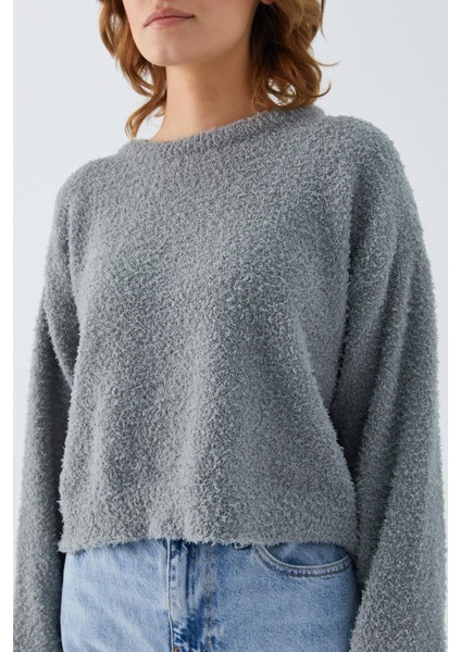 6917 Kadın Buklet Basic Triko Kazak Gri fırsatları