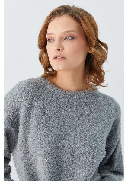 6917 Kadın Buklet Basic Triko Kazak Gri indirimleri