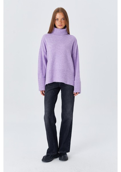 6828 Kadın Double Kol Balıkçı Triko Kazak Lila fırsatları