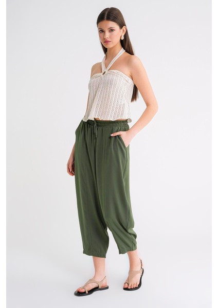 4307 Kadın Beli Lastikli Parçalı Şalvar Pantolon Haki fiyatları