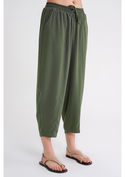 4307 Kadın Beli Lastikli Parçalı Şalvar Pantolon Haki modelleri