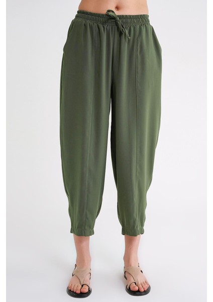 4307 Kadın Beli Lastikli Parçalı Şalvar Pantolon Haki fırsatları