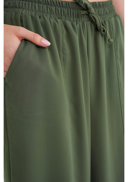 4307 Kadın Beli Lastikli Parçalı Şalvar Pantolon Haki indirimleri