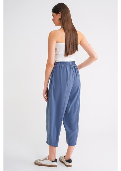 4307 Kadın Beli Lastikli Parçalı Şalvar Pantolon Indigo fırsatları