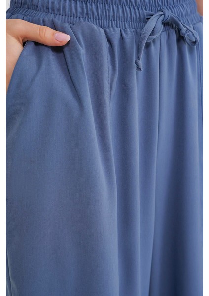4307 Kadın Beli Lastikli Parçalı Şalvar Pantolon Indigo indirimleri