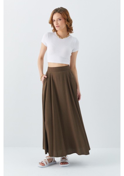 4631 Kadın Parçalı Kloş Etek Haki