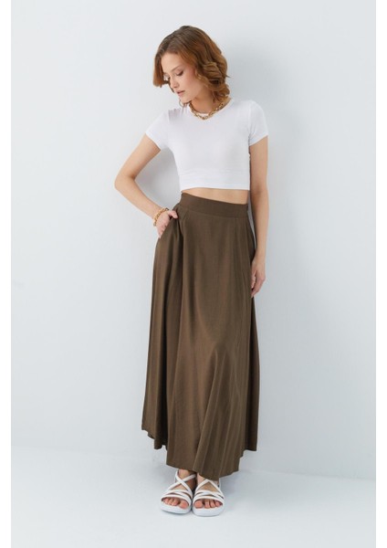 4631 Kadın Parçalı Kloş Etek Haki modelleri