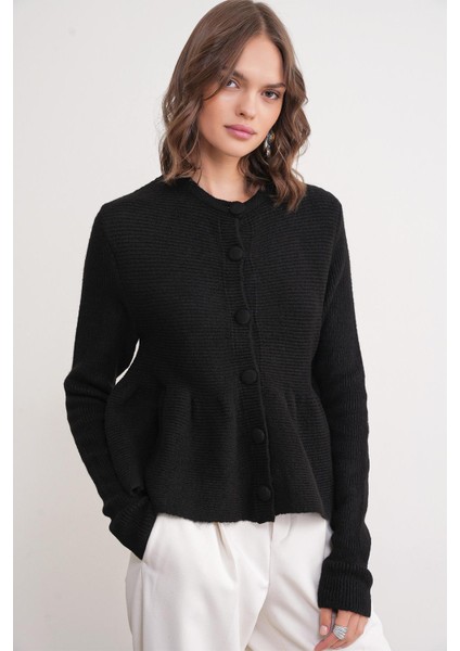 6958 Kadın Triko Peplum Hırka Siyah