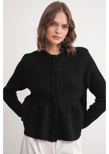 6958 Kadın Triko Peplum Hırka Siyah modelleri