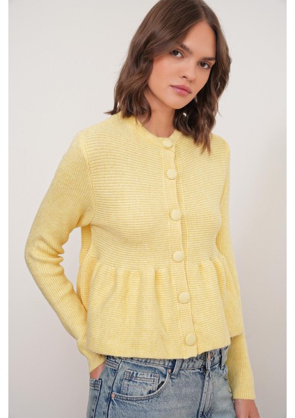 6958 Kadın Triko Peplum Hırka Sarı