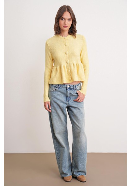 6958 Kadın Triko Peplum Hırka Sarı fiyatları