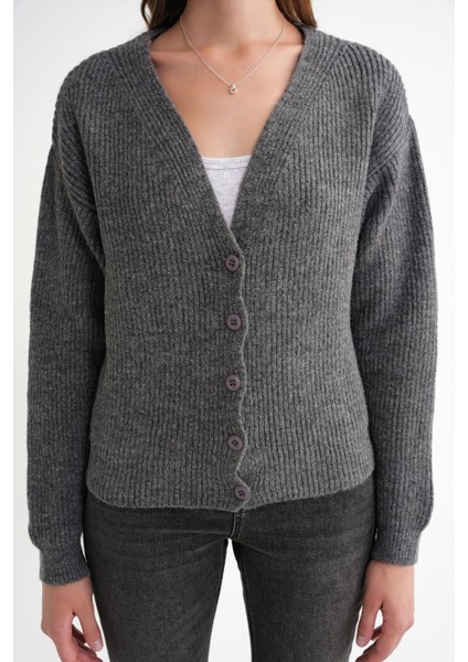 6943 Kadın V Yaka Selanik Hırka Antrasit indirimleri