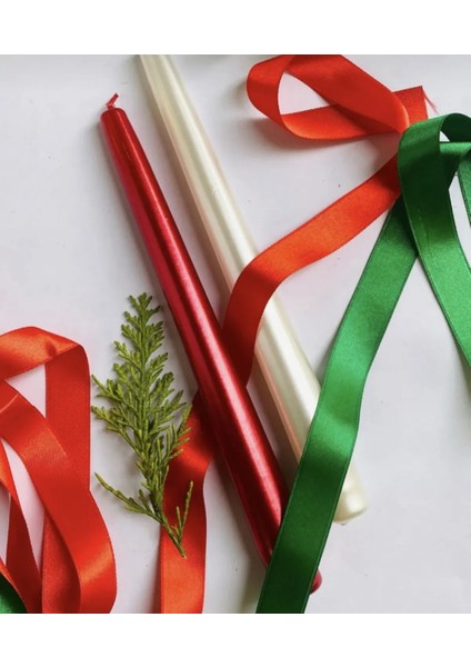 2'li Metalik Kırmızı ve Inci Beyaz -Şamdan Mum- Konik Mum