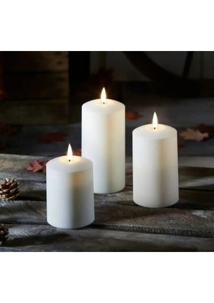 3'lü Mum Seti-Beyaz-Blok Mum-Silindir Mum-Baton Mum