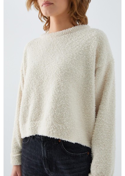 6917 Kadın Buklet Basic Triko Kazak Naturel fırsatları