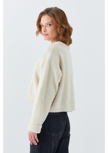 6917 Kadın Buklet Basic Triko Kazak Naturel indirimleri