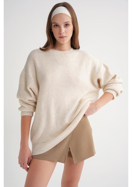 6949 Kadın Bisiklet Yaka Ince Örgülü Triko Kazak Naturel fırsatları