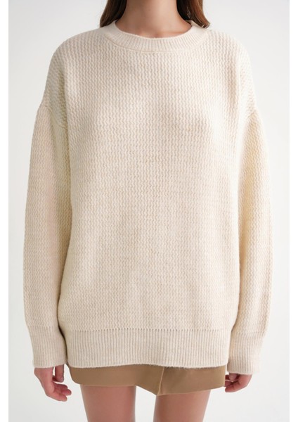 6949 Kadın Bisiklet Yaka Ince Örgülü Triko Kazak Naturel indirimleri