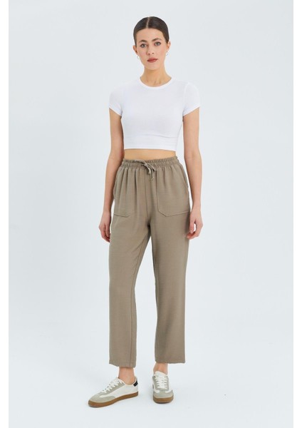 4617 Kadın Çift Cepli Dökümlü Pantolon Vizon