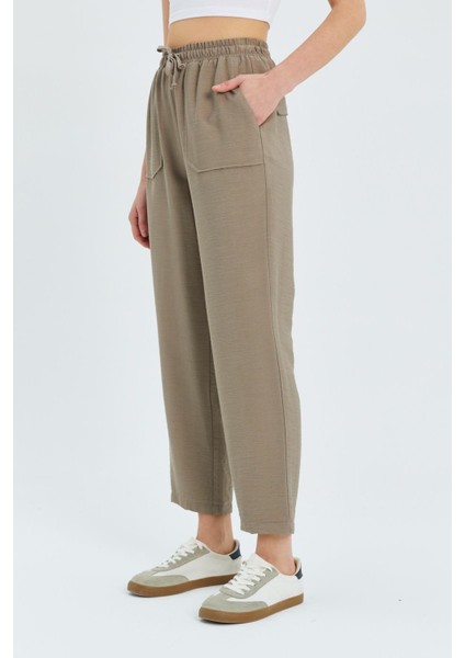 4617 Kadın Çift Cepli Dökümlü Pantolon Vizon indirimleri