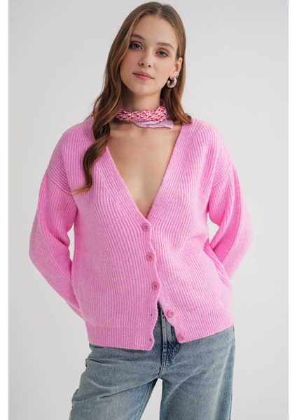 6943 Kadın V Yaka Selanik Hırka Pembe fiyatları