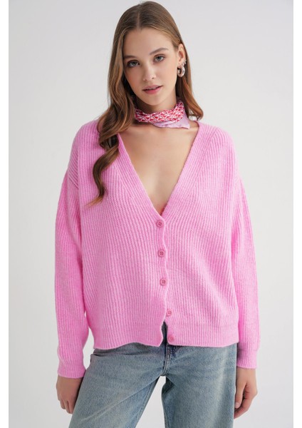 6943 Kadın V Yaka Selanik Hırka Pembe fırsatları