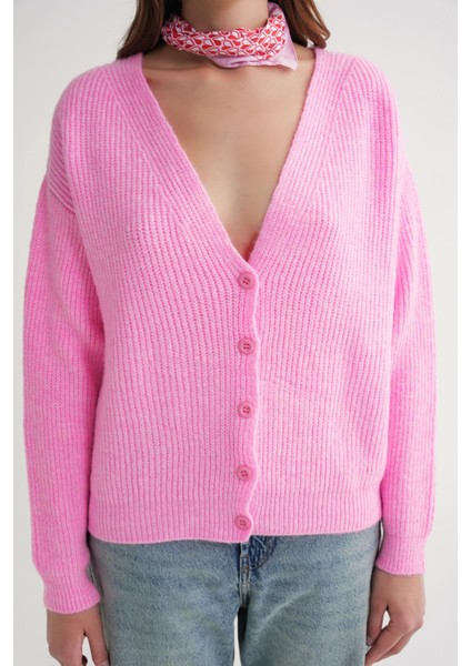 6943 Kadın V Yaka Selanik Hırka Pembe indirimleri