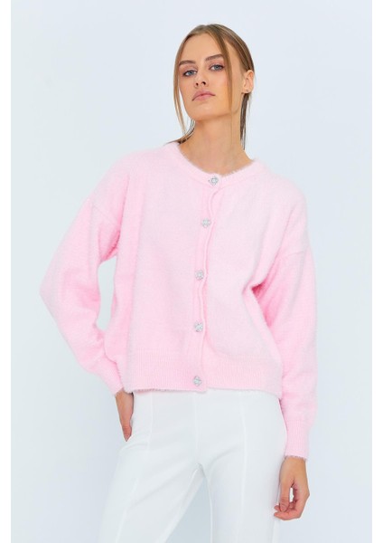 6902 Kadın Sakallı Basic Yumuşak Dokulu Triko Hırka Pembe