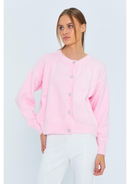 6902 Kadın Sakallı Basic Yumuşak Dokulu Triko Hırka Pembe fırsatları