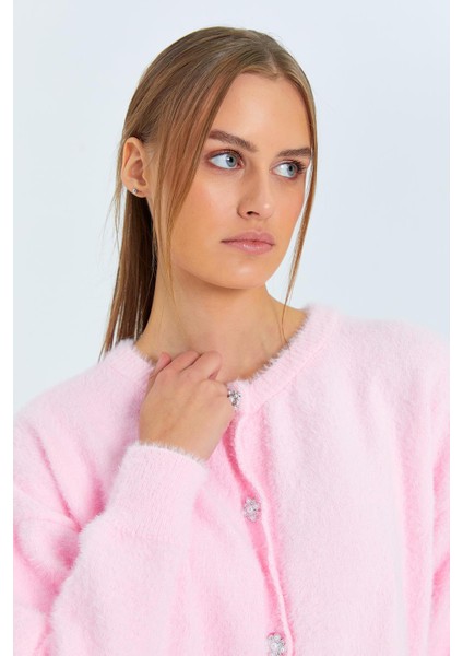 6902 Kadın Sakallı Basic Yumuşak Dokulu Triko Hırka Pembe indirimleri