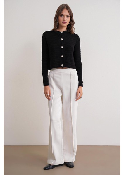 6778 Kadın Links Desenli Crop Triko Hırka Siyah fiyatları