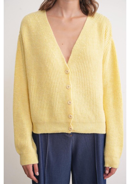 6943 Kadın V Yaka Selanik Hırka Sarı indirimleri