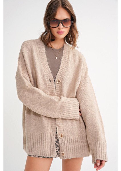 6927 Kadın Yumuşak Dokulu Salaş Basic Triko Hırka Bej fiyatları