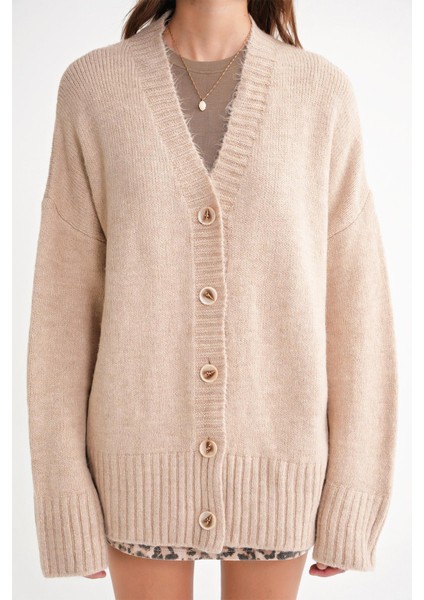 6927 Kadın Yumuşak Dokulu Salaş Basic Triko Hırka Bej fırsatları