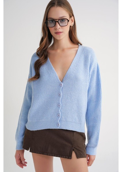 6943 Kadın V Yaka Selanik Hırka Bebe Mavi