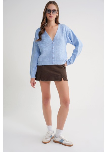 6943 Kadın V Yaka Selanik Hırka Bebe Mavi fiyatları