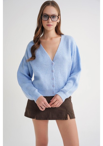 6943 Kadın V Yaka Selanik Hırka Bebe Mavi modelleri