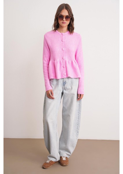 6958 Kadın Triko Peplum Hırka Pembe fiyatları