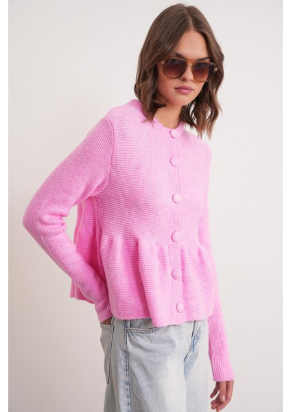 6958 Kadın Triko Peplum Hırka Pembe modelleri