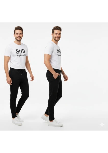 Erkek Siyah Düz Paça Rahat Kesim Eşofman Altı