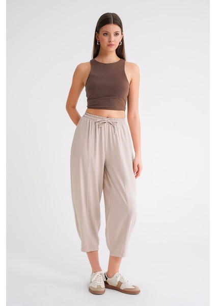4307 Kadın Beli Lastikli Parçalı Şalvar Pantolon Taş fiyatları