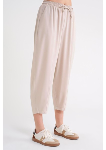 4307 Kadın Beli Lastikli Parçalı Şalvar Pantolon Taş indirimleri