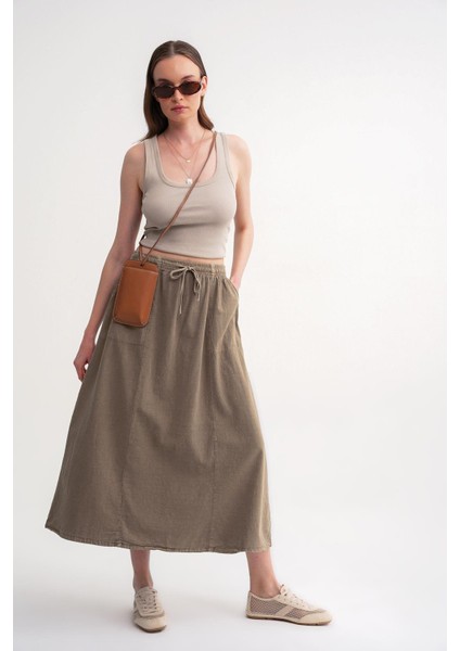 4633 Kadın Yandan Cepli Parçalı Etek Antik Vizon fiyatları