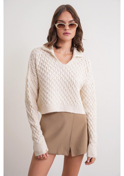 6896 Kadın Örgü Detaylı Crop Triko Kazak Naturel fırsatları